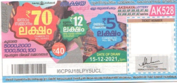 Akshaya Weekly Lottery AK-528 15.12.2021