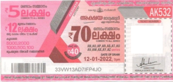 Akshaya Weekly Lottery AK-532 12.01.2022