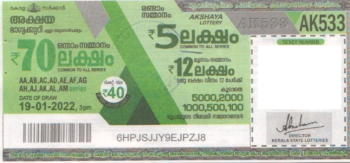 Akshaya Weekly Lottery held on 19.01.2022