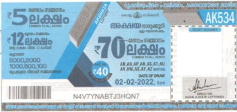 Akshaya Weekly Lottery AK-534 02.02.2022
