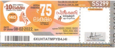 Sthree sakthi Weekly Lottery SS-299 08.02.2022