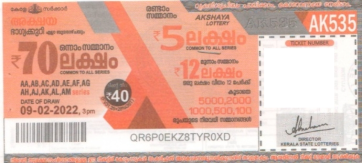 Akshaya Weekly Lottery held on 09.02.2022