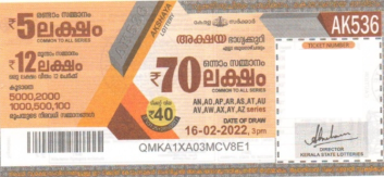 Akshaya Weekly Lottery AK-536 16.02.2022