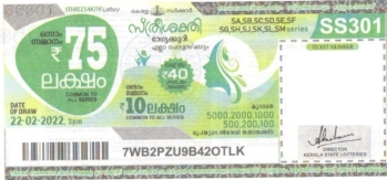 Sthree sakthi Weekly Lottery SS-301 22.02.2022