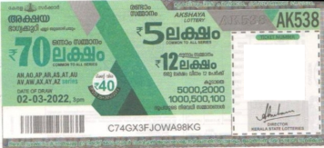 Akshaya Weekly Lottery held on 02.03.2022