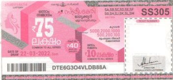 Sthree sakthi Weekly Lottery SS-305 22.03.2022