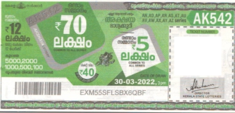 Akshaya Weekly Lottery AK-542 30.03.2022