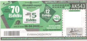 Akshaya Weekly Lottery AK-543 06.04.2022