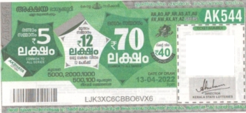 Akshaya Weekly Lottery held on 13.04.2022