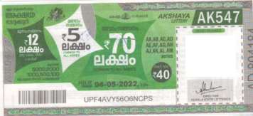Akshaya Weekly Lottery AK-547 04.05.2022
