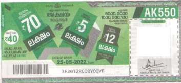 Akshaya Weekly Lottery AK-550 25.05.2022