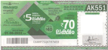 Akshaya Weekly Lottery AK-551 01.06.2022