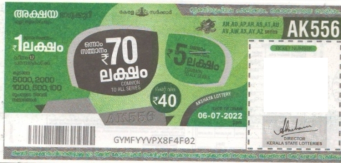 Akshaya Weekly Lottery AK-556 06.07.2022