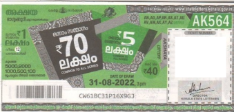 Akshaya Weekly Lottery AK-564 31.08.2022