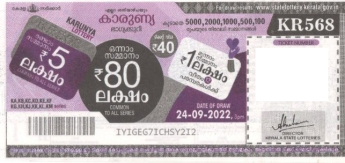 Karunya Weekly Lottery KR-568 24.09.2022