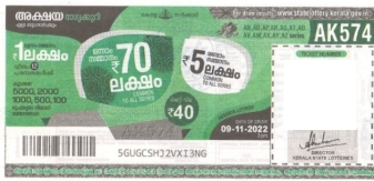 Akshaya Weekly Lottery AK-574 09.11.2022