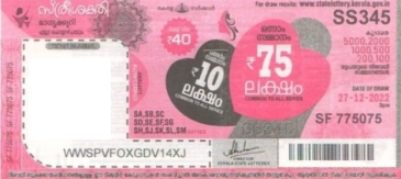 Sthree sakthi Weekly Lottery SS-345 27.12.2022