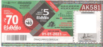 Akshaya Weekly Lottery AK-581 01.01.2023