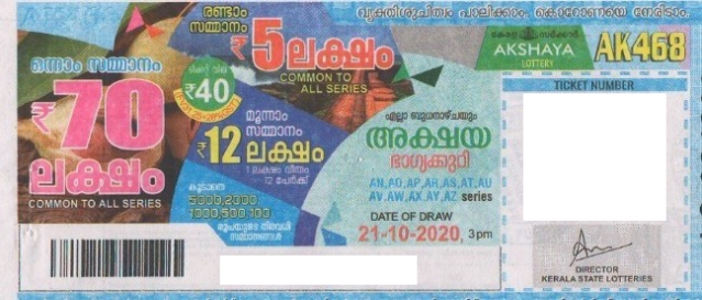 Akshaya Weekly Lottery held on 21.10.2020