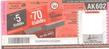 Akshaya Weekly Lottery AK-602 04.06.2023