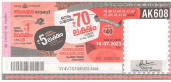 Akshaya Weekly Lottery AK-608 16.07.2023