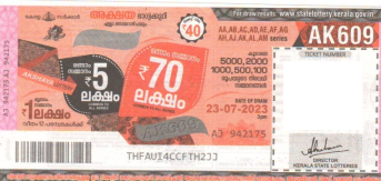 Akshaya Weekly Lottery AK-609 23.07.2023