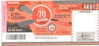 Akshaya Weekly Lottery AK-613 20.08.2023