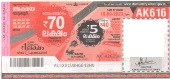 Akshaya Weekly Lottery AK-616 10.09.2023